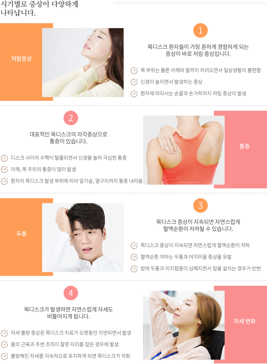 목디스크 대표적인 증상